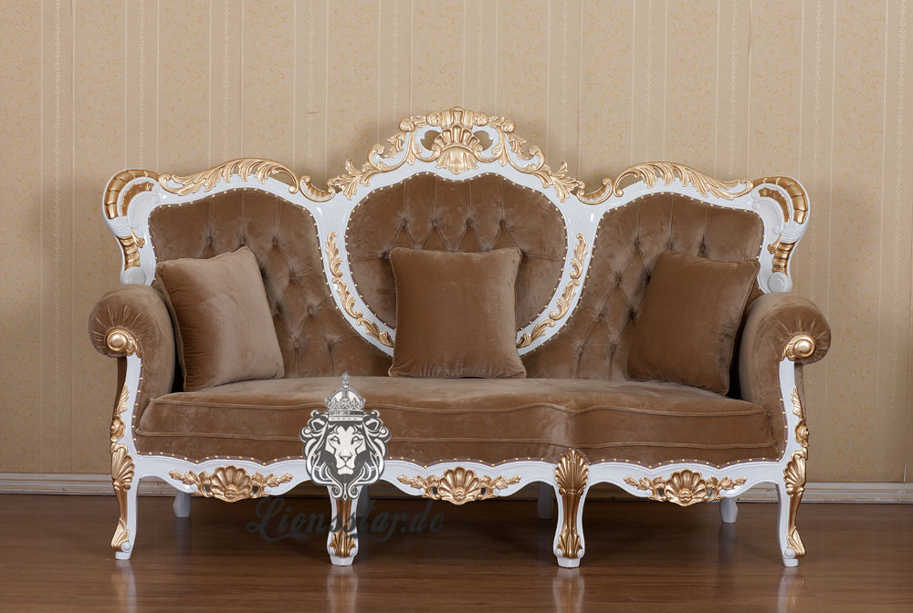 3er-Sofa Barock Weiss-Gold