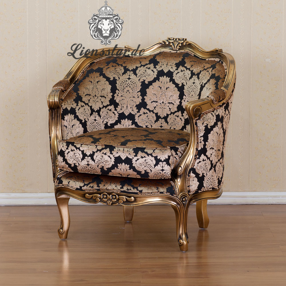 Luxus Sessel Barock Mahagoni Gold Blume