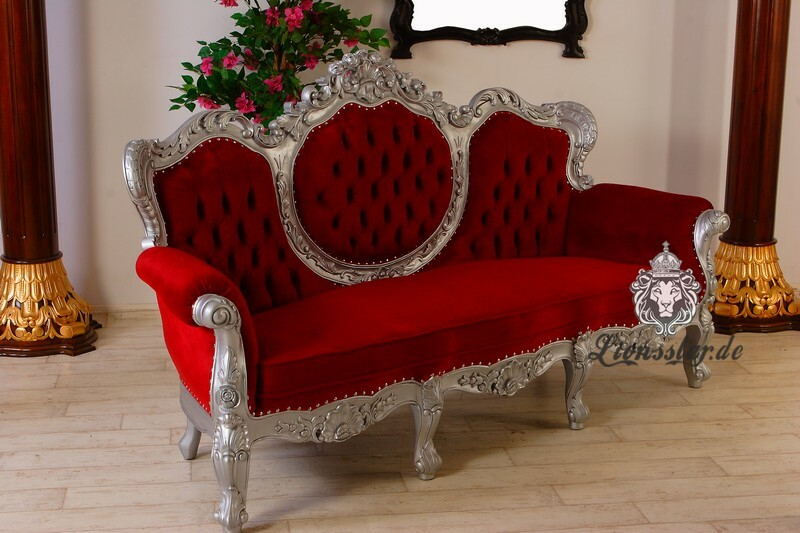 Barocksofa Silber-Rot