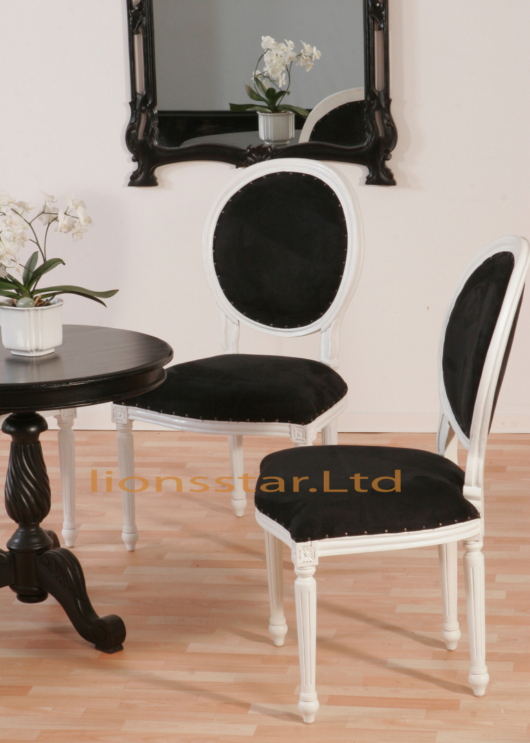 Luxus Stuhl Barock Mahagoni Weiß Schwarz