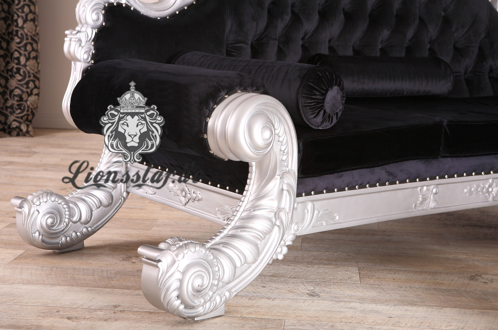 Barocksofa Silber Schwarz 