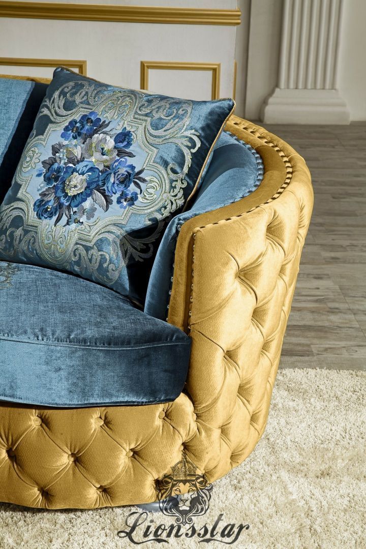 Couchgarnitur Set Gold-Blau