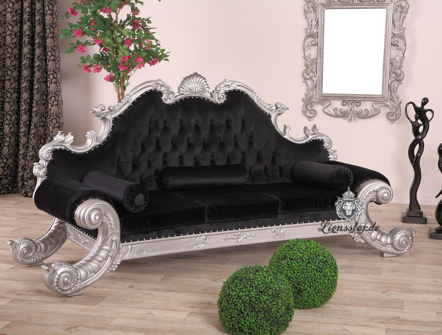 Barocksofa Silber Schwarz 